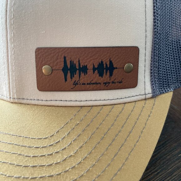 Life's An Adventure, Enjoy The Ride Soundwave Beige/Gray/Amber Trucker Hat - Picture 3 of 4